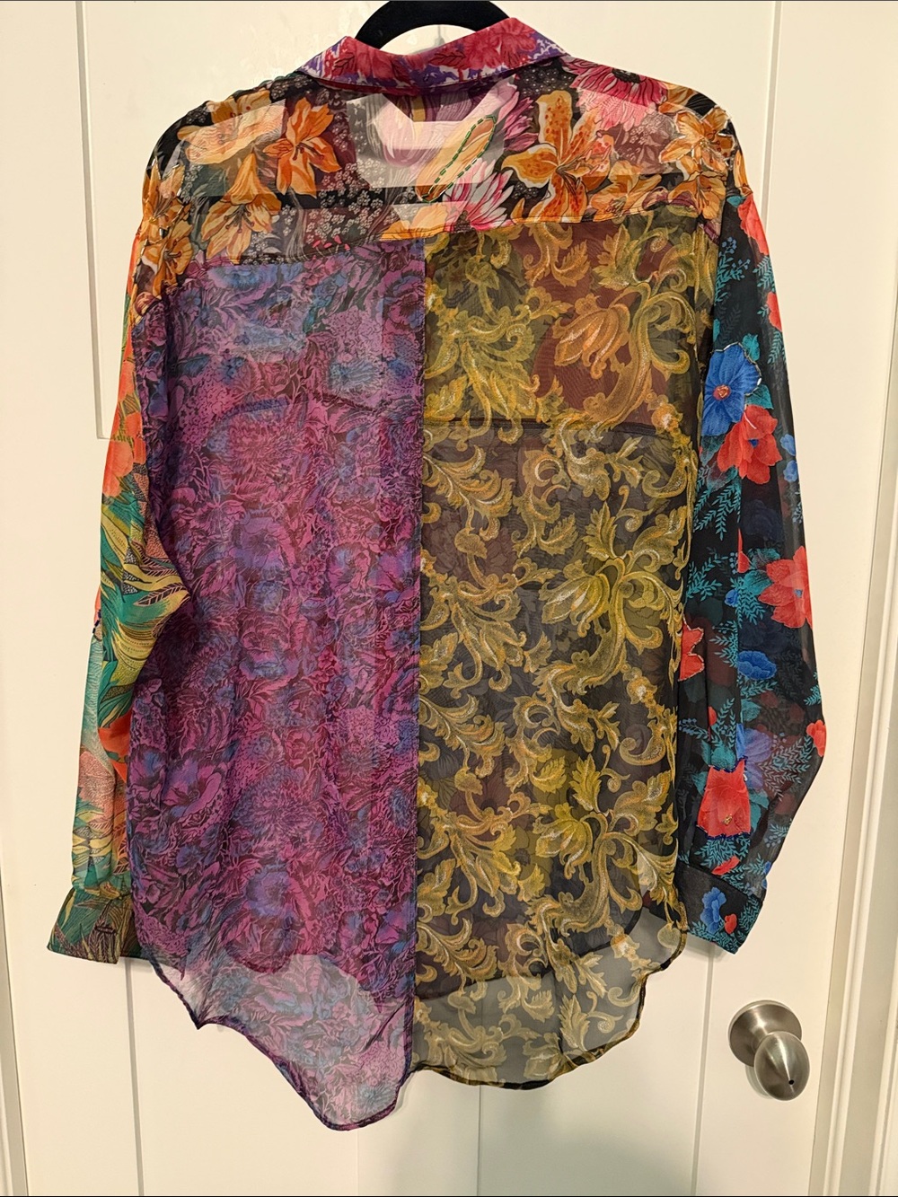 Vintage Take Away Floral Sheer Button-Down Blouse in Floral Multicolor - Picture 5 of 9